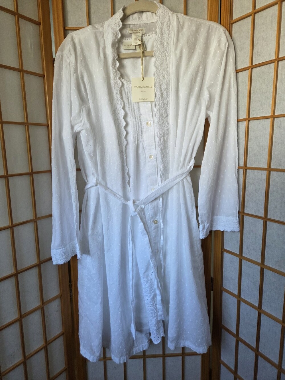 NWT WOMENS CYNTHIA ROWLEY WHITE EMBROIDERED COTTON ROBE & NIGHTGOWN SET SMALL